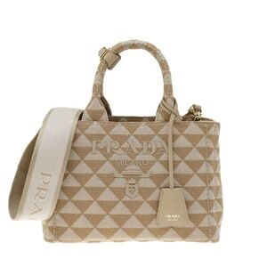 Prada Symbole Tote Beige Jacquard Shoulder Bag 1BG454 New